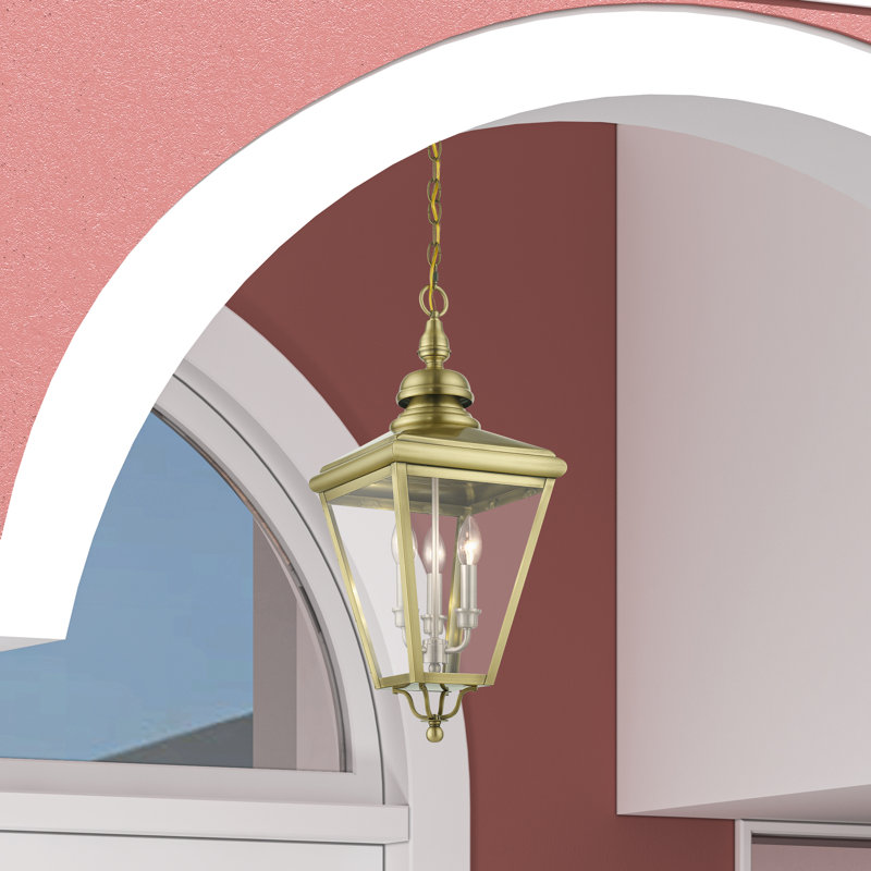 Lanterne suspendue d'extérieur 3 lumières, Laiton antique
