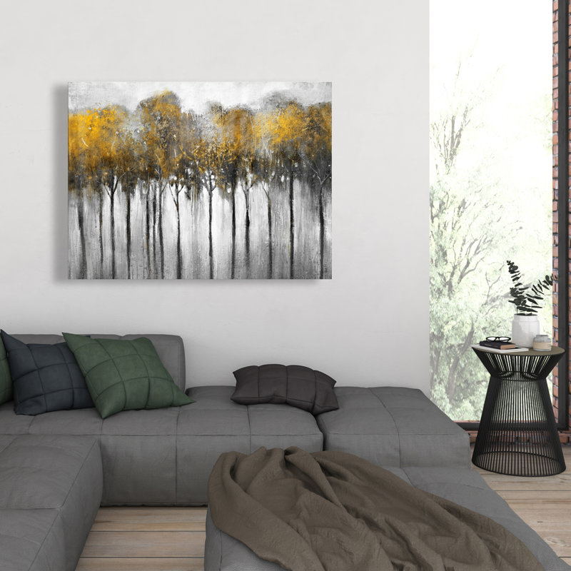 Abstract Yellow Forest - Contemporary Trees Canvas Art for Home, 48" H x 36" W