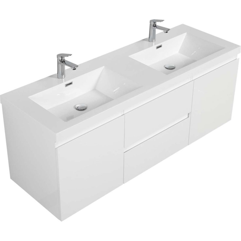 Meuble-lavabo double 59,0 po avec plateau en résine Sharrone
