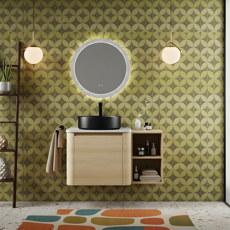 Meuble-lavabo mural avec lavabo et tablette de rangement