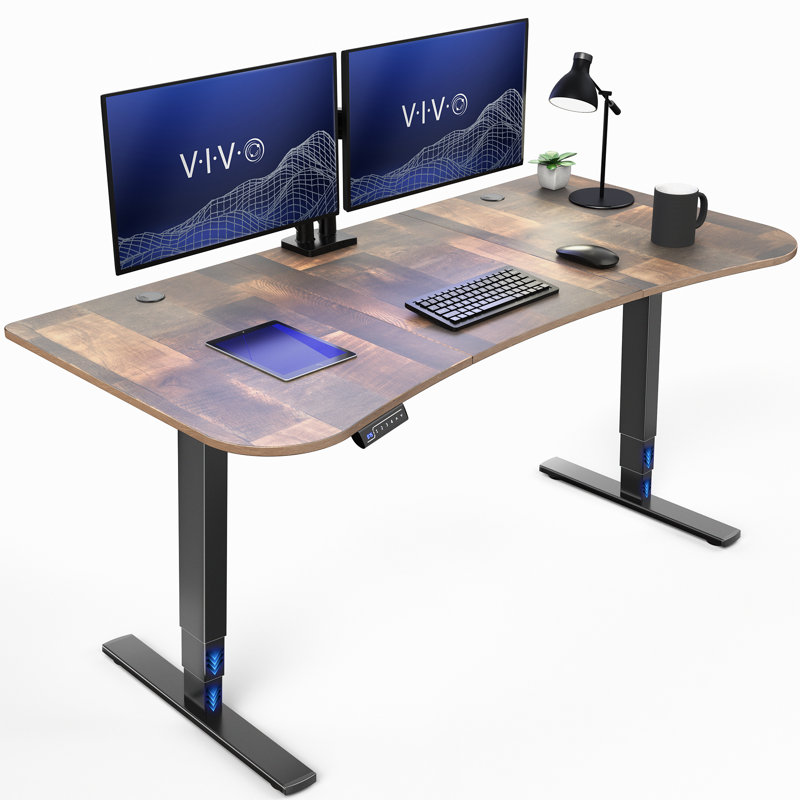 Vivo 63” X 32” Electric Height Adjustable Stand Up Desk, Reclaimed Wood , Black