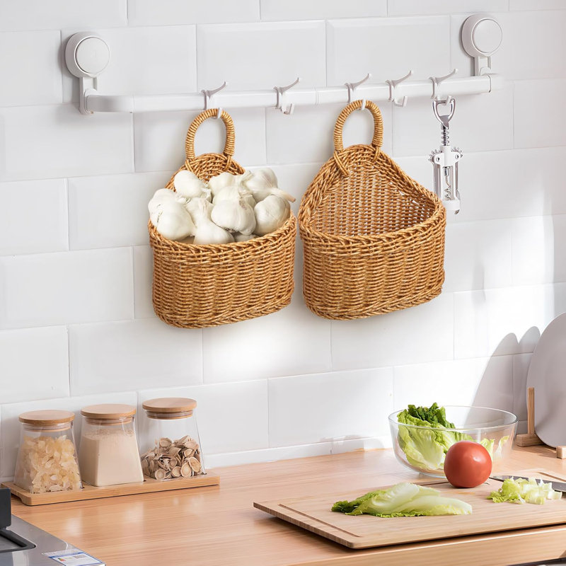 2 PACK Ginger Garlic Storage Basket Bread Basket Weaving Basket Egg Storage Kitchen Storage Holder, Light Brown