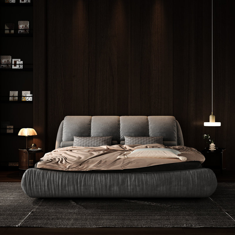 Lit rembourré gris avec structure et grand rembourrage confortable, Grand lit, Gris