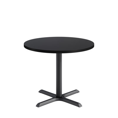 KFI Studios Proof 36" Round Pedestal Table, White Top, Black X-Base