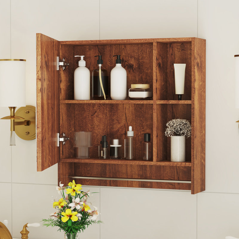 Armoire de rangement pour salle de bain avec miroir et armoire à serviettes pour salle de bain, Noyer