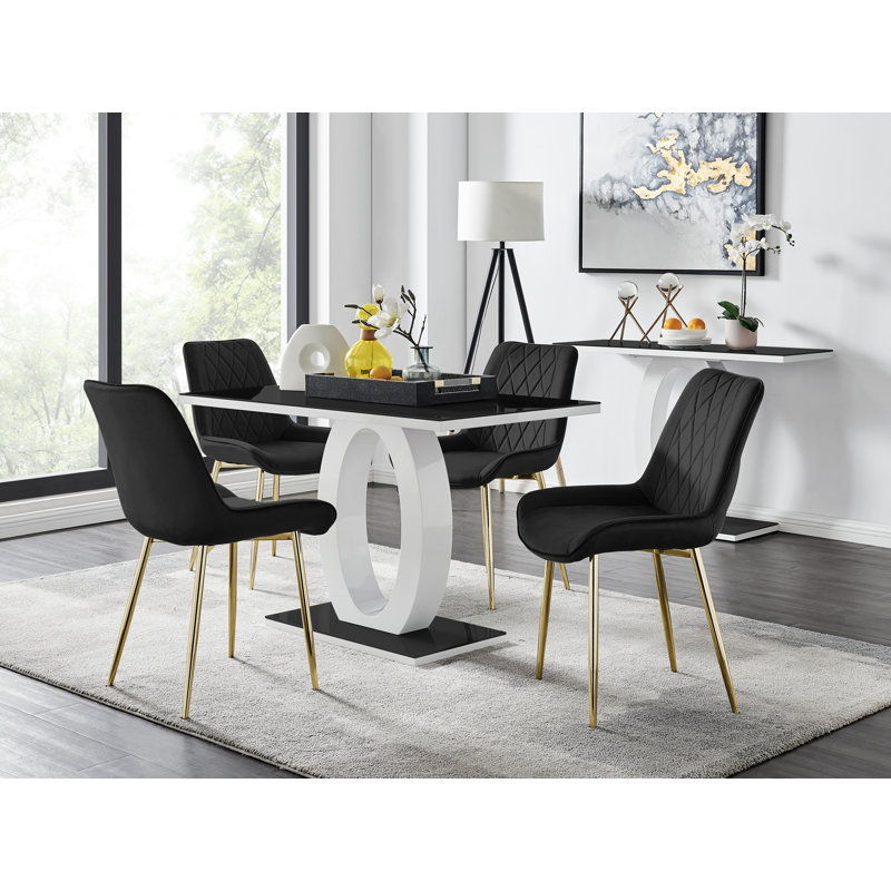4 - Person Dining Set, Black/Gold
