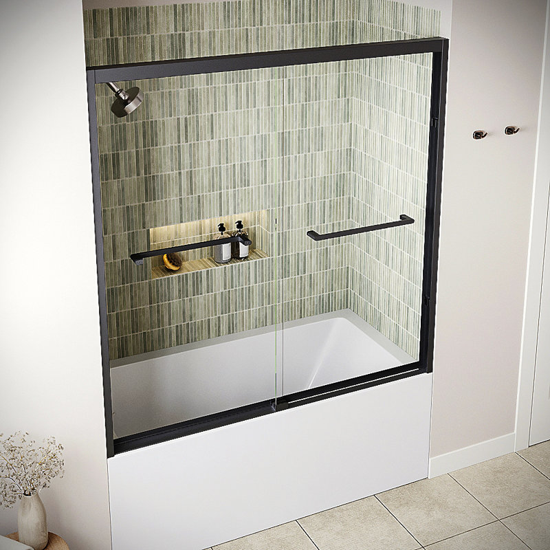 Idice 60'' x 60'' Framed Sliding Bathtub Door with CrystalTech Treated 1/4'' Tempered, Clear Glass, Matte Black Hardware