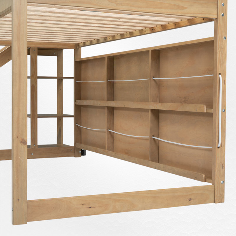 Twin Size Loft Bed With Storage, Natural