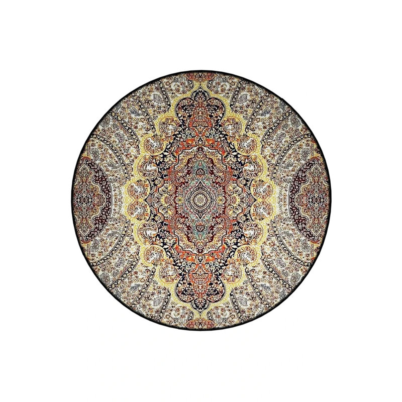 Beige Tones Traditional Motif Patterned Round Woven Base Vintage Decorative Carpet, Round 3'4"