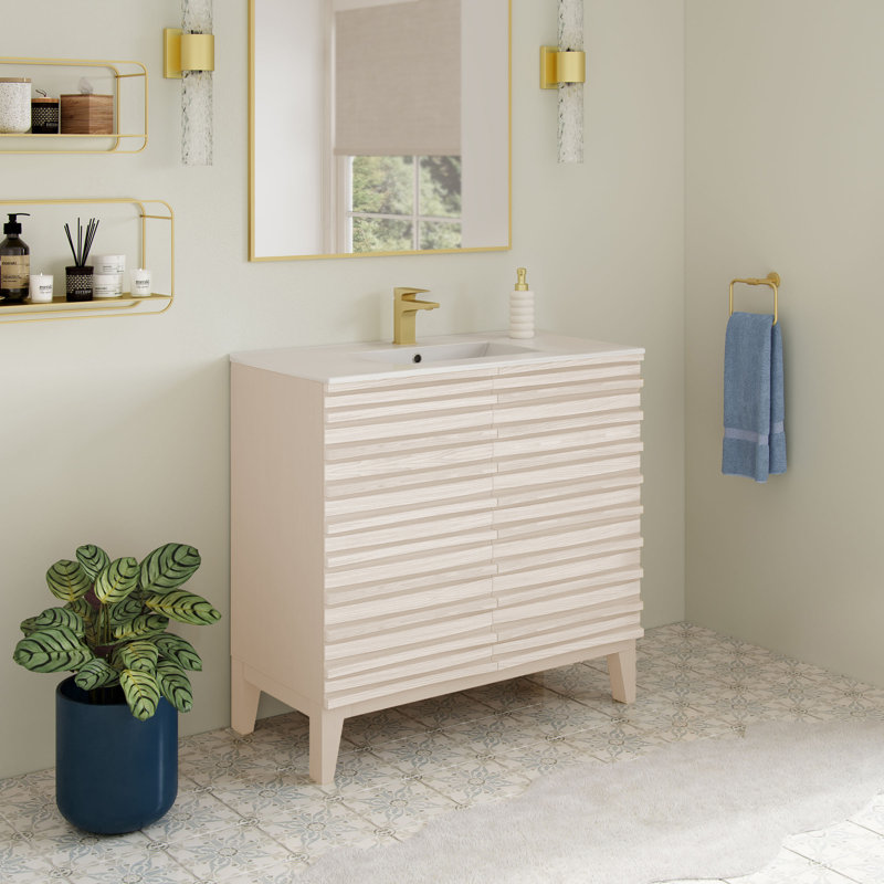 Meuble-lavabo autoportant de 30 po en chêne blanc avec comptoir Wachter, Blanc, Trou simple