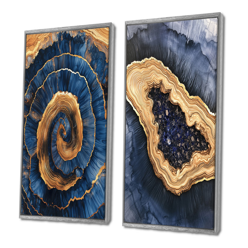 Cristal turquoise et glissade de bois en spirale I - Collection d'art mural ferme 2 pièces, 28" H x 25" W