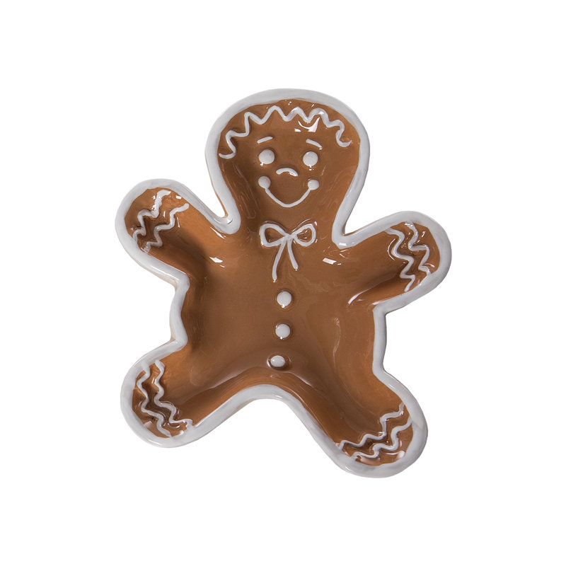 Small Ceramic Gingerbread Man Plate, Brown, Ceramic, Table, Kitchen, Christmas, Tabletop