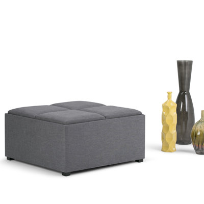 Repose-pieds de rangement pour table basse moderne en tissu d'aspect lin de 35 po avec 4 plateaux rabattables Avalon