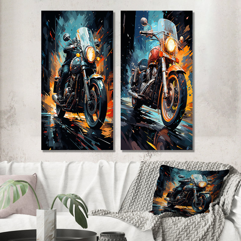 Classic Lavish Motor Bike - ensemble d'art mural en métal pour moto 2 pièces, H 28 po x l 24 po