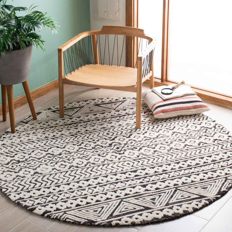 Ramona Southwestern Handmade Tufted Wool/Cotton Ivory/Gray Area Rug, Round 6'