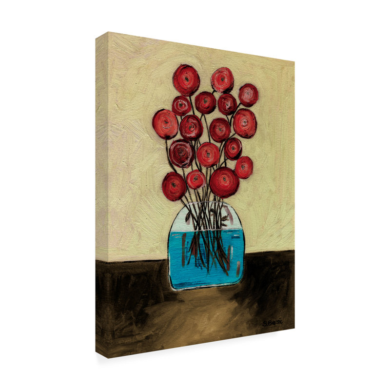 Coquelicots bolognaise dans un vase brun, H 19 po x l 14 po