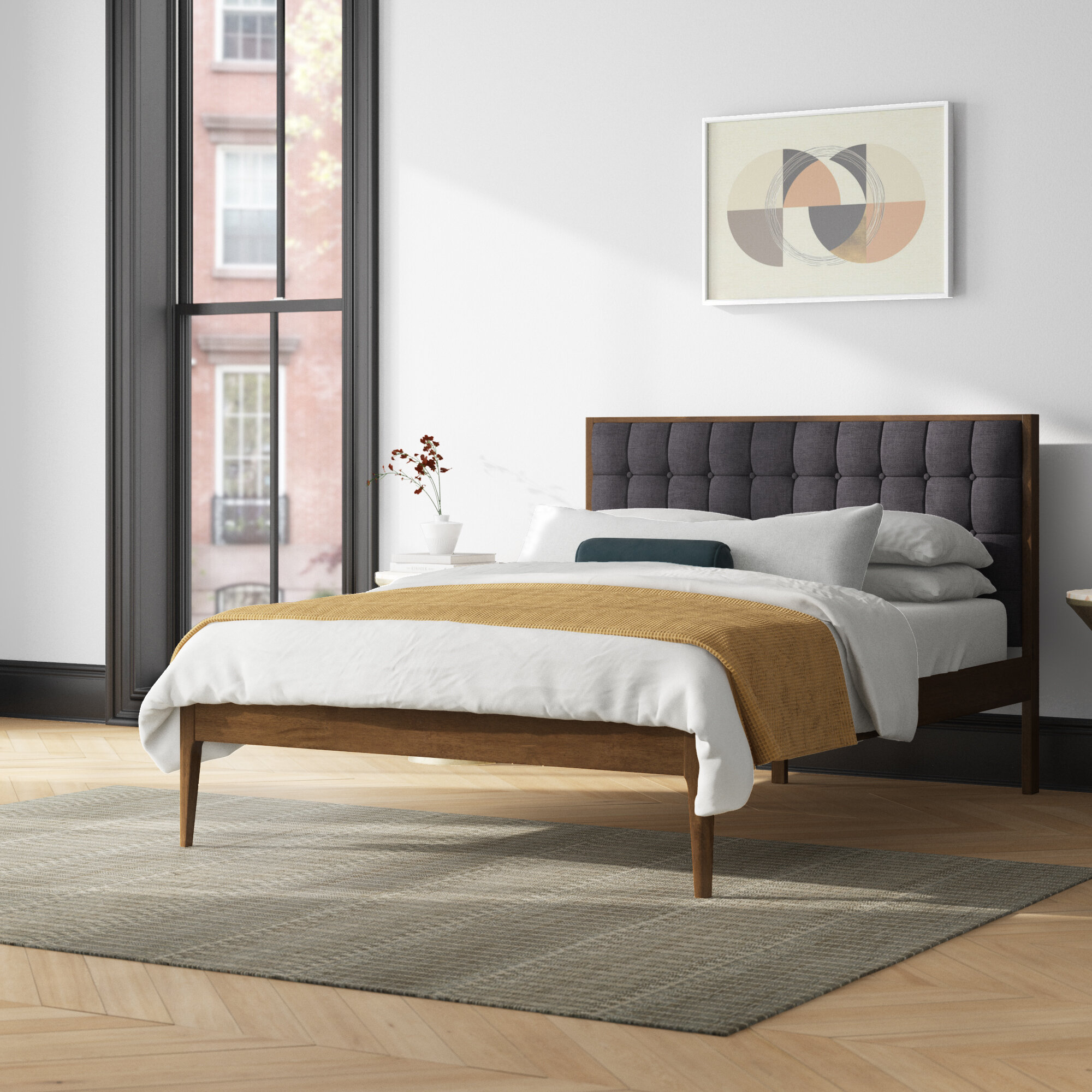 Wood and store upholstered platform bed