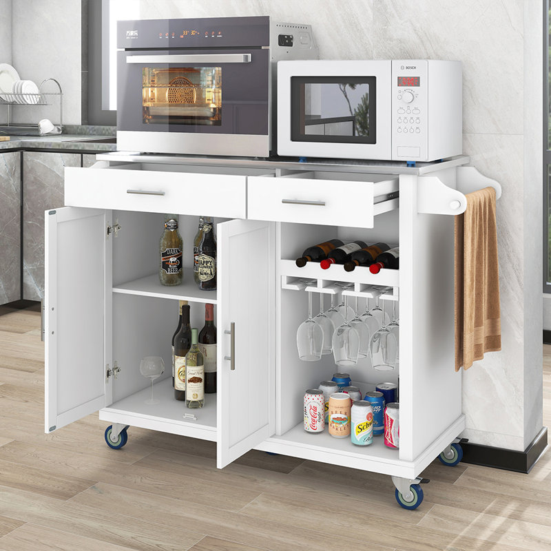 Îlot de cuisine avec tiroirs mm brun, Blanc