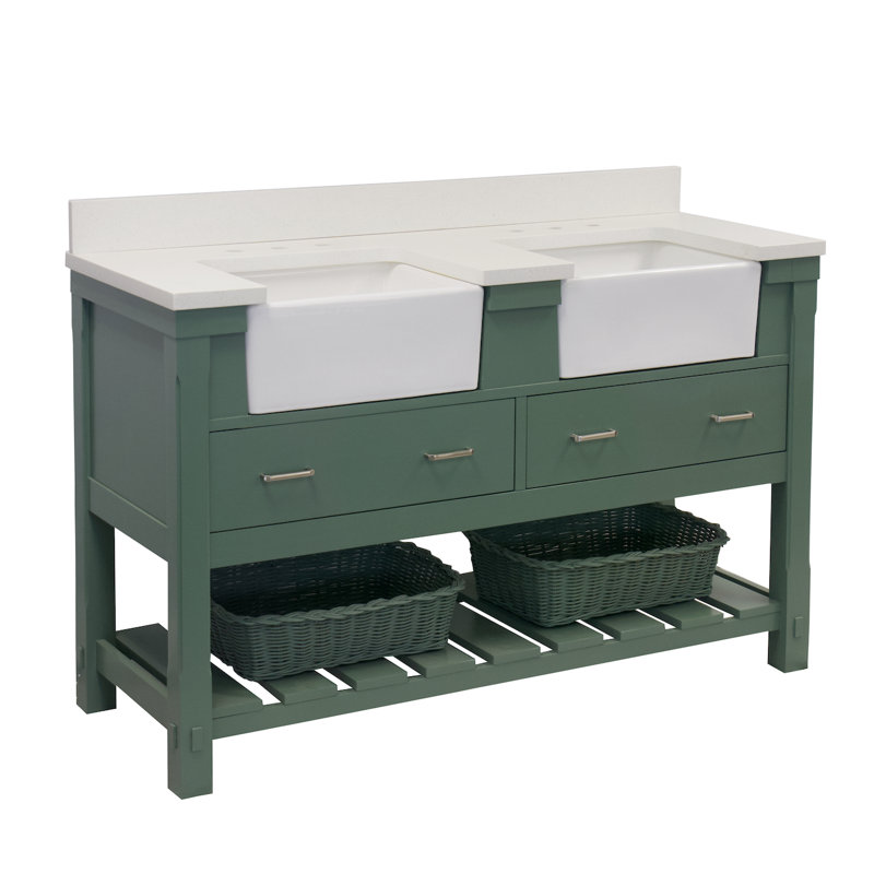 Ensemble de meuble-lavabo double 60 po Hitton, Vert sauge, Quartz