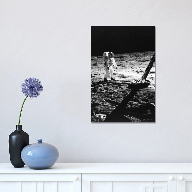 1960s Astronaut Buzz Aldrin in Space Suit Walking on the Moon Near the Apollo 11 Lunar Module July 20, 1969 1 Piece Wrapped Canvas Wall Art