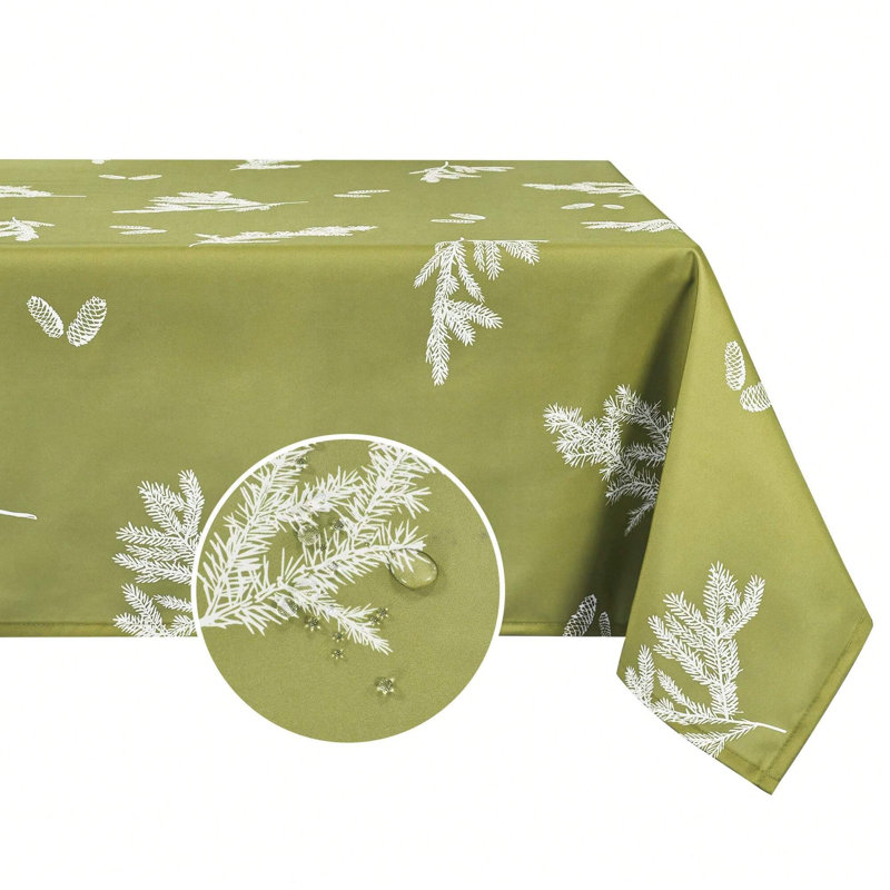 Leaf Patterned Tablecloth, 1 PCS, 54" x 102", Green