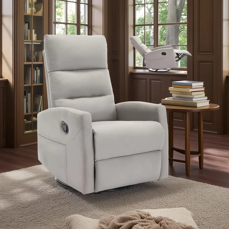 Fauteuil inclinable à bascule pivotant mince - Fauteuil inclinable manuel avec dossier réglable et poches latérales, Gris