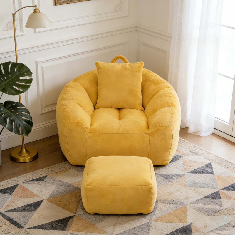 Bean Bag Chair withFootstool, Yellow