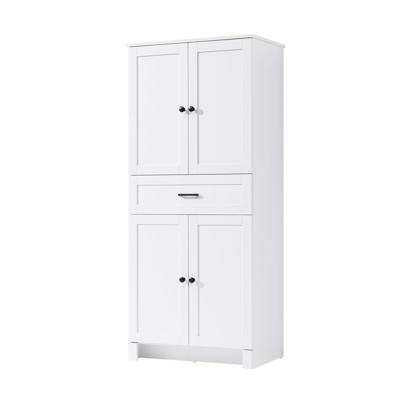 28 Inch Bath Storage Cabinet  in White, White, 65" H x 28" W x 65" D