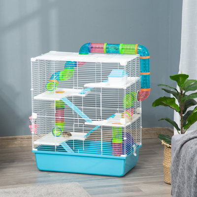 23" Hamster Playhouse - 5 With Tubes, Tunnels, Blue Portable Cage Extra Large Tunnels & Exercise Wheel,