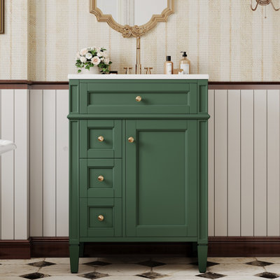 Meuble-lavabo de salle de bain avec lavabo supérieur, meuble de rangement moderne avec 2 tiroirs et un tiroir basculant, meuble-lavabo simple