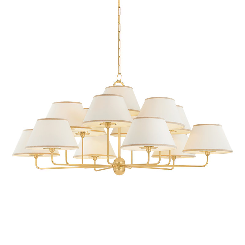 Lustre Durland en laiton vieilli, 13 lumières, 25.75" H x 55" W x 55" D