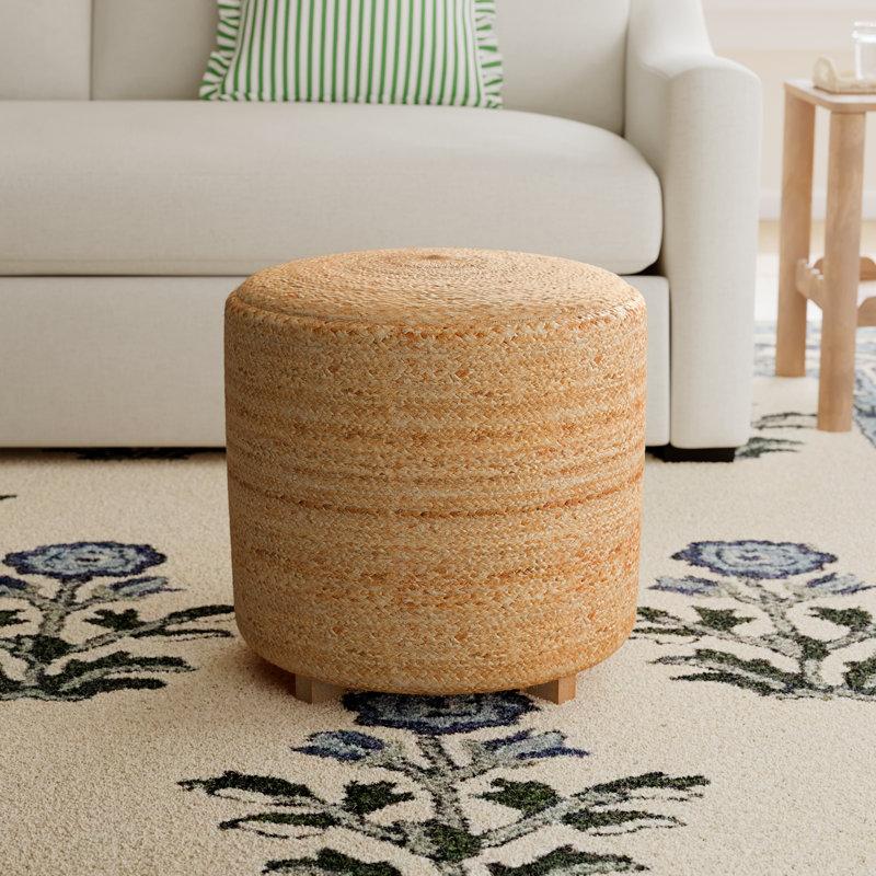 Kerrin Upholstered Ottoman, Wheat/Brown Jute