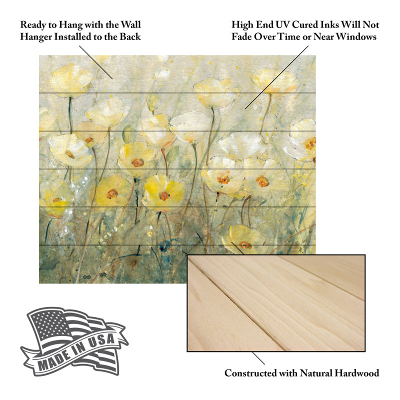 Été en fleurs II sur bois, H 18 po x l 22 po