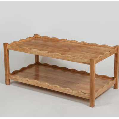 Modern 2 Tier Coffee Table For Living Room Furniture, Rectangular Center Table With Open Storage Shelf, Solid Rubberwood Legs, Stable And, Easy Assemb