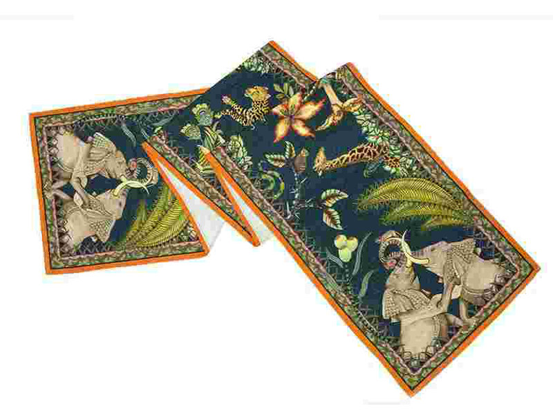 Ardmore Cotton Table Runner, Red/Green/Brown, 138" L x 16" W