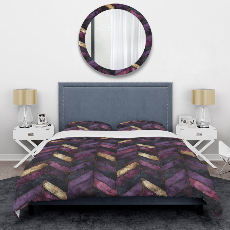 Ensemble de housse de couette transitionnelle mauve à chevrons mauves II, Housse de couette très grand + 2 très grandes ta