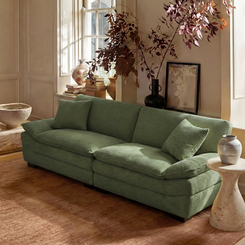 88" Corduroy Sofa, Modern Couch with Removable Washable Cover & Iron Frame, Green