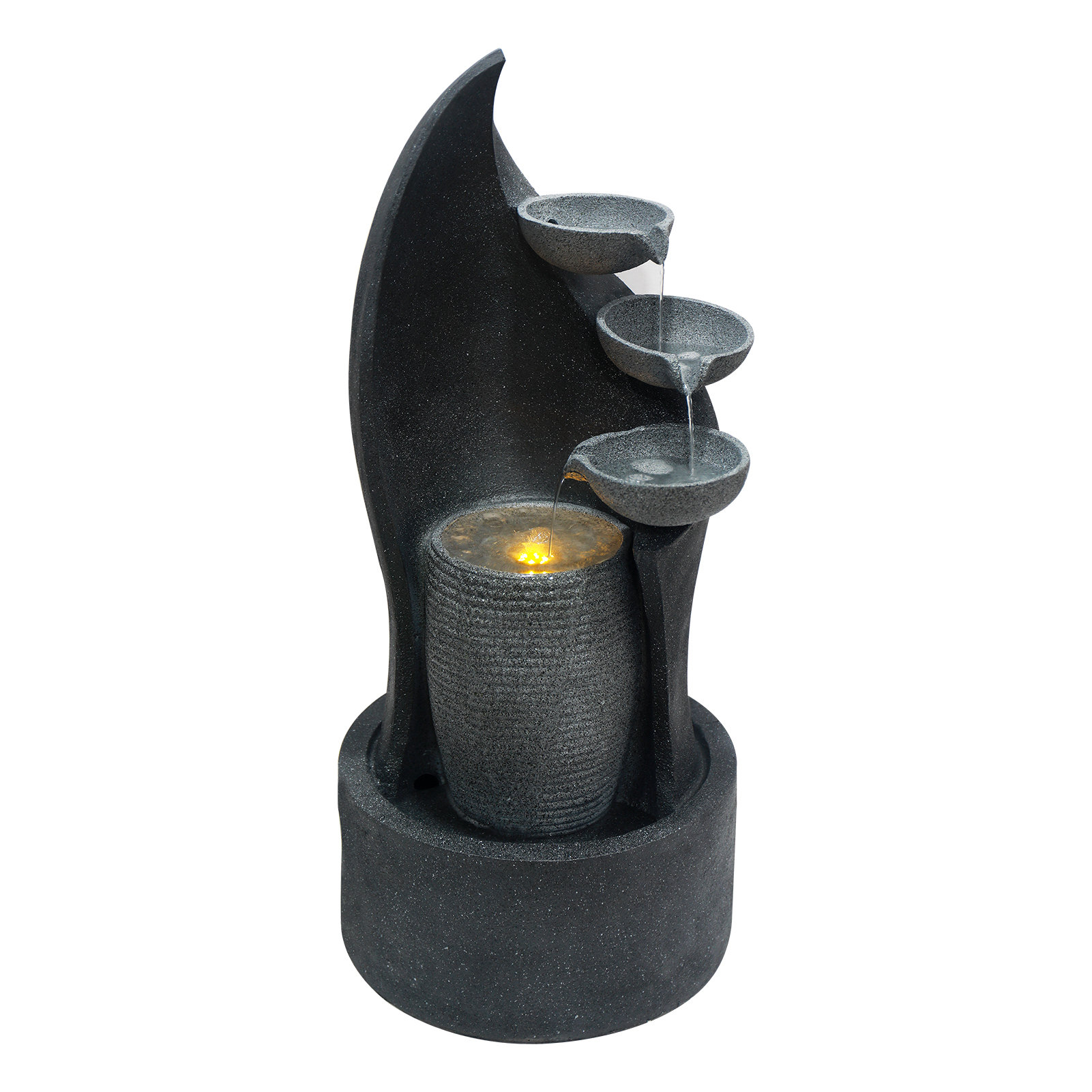 Ebern Designs Cascading Bowl Water Fountain with White LED Lights | Wayfair
