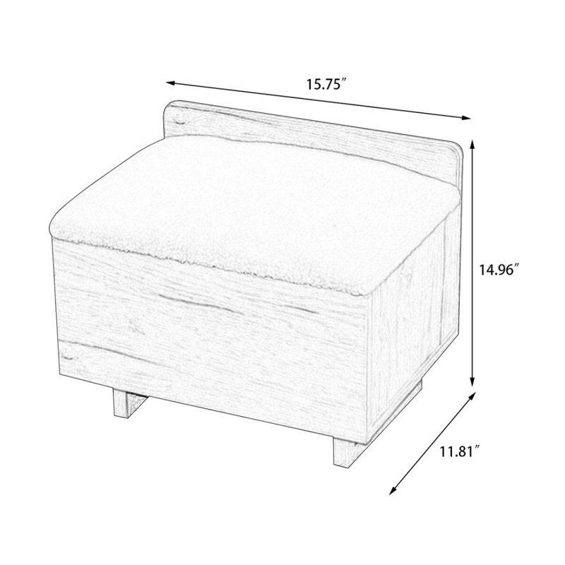 White Burlywood Upholstered Bench, Burlywood, 14.96" H x 15.75" W x 11.81" D