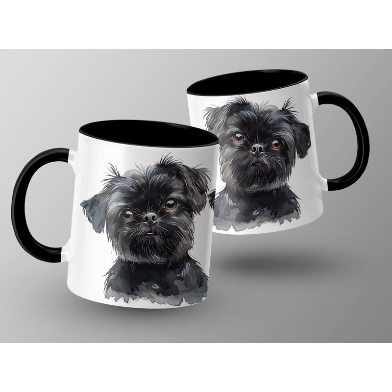 11oz Watercolour Brussels Griffon Design Coffee Mug, 2, Black