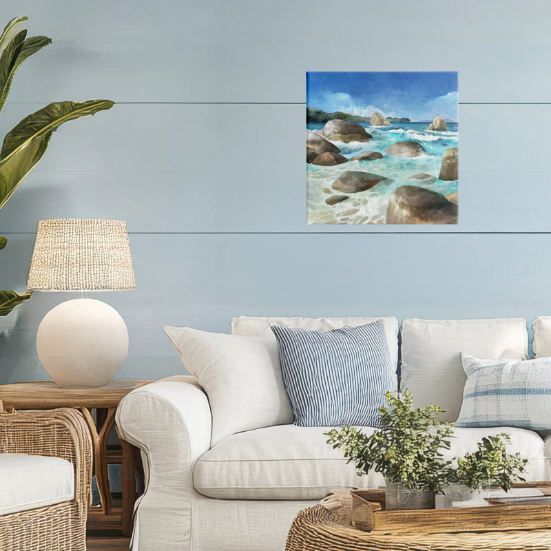 Roches à marée basse sur toile de rivage, design par Mauro Devereaux, H 17 po x l 17 po