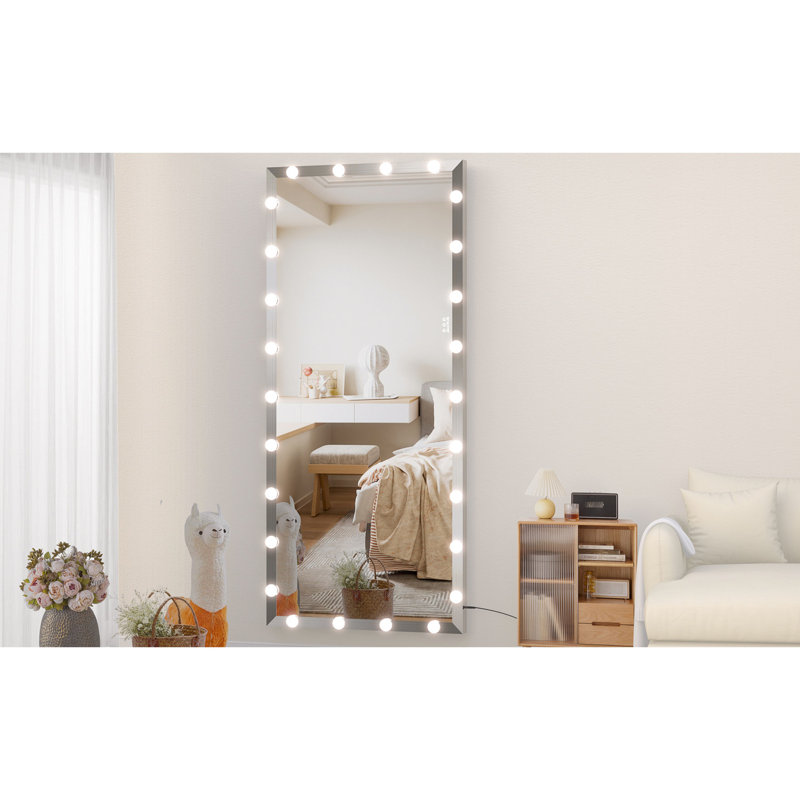 Miroir de vestiaire pleine grandeur avec lumières - 72 x 32 pouces, argent, luminosité réglable, pour chambre à coucher 72 x 32 pouces, 3 choix de luminosité et toilettes