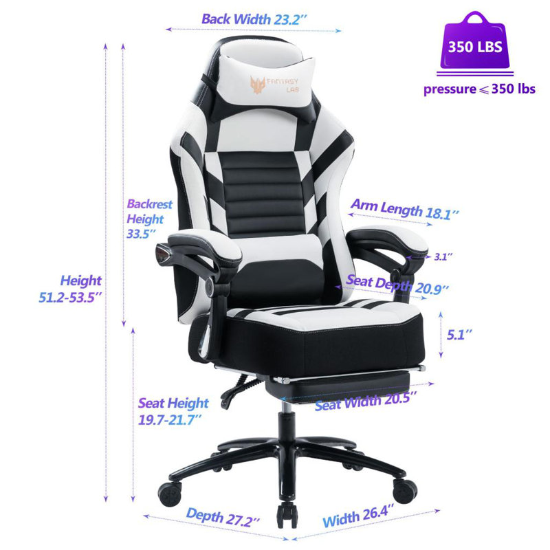 Fauteuil de jeu vidéo ergonomique réglable, Blanc