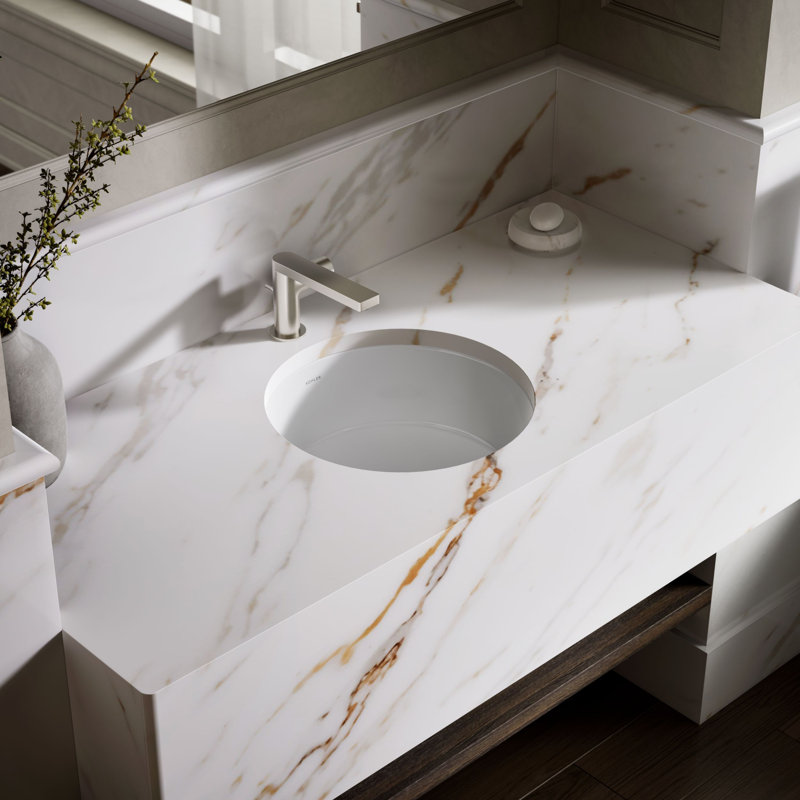 Verticyl Ceramic Vitreous China Circular Undermount Bathroom Sink with Overflow, White