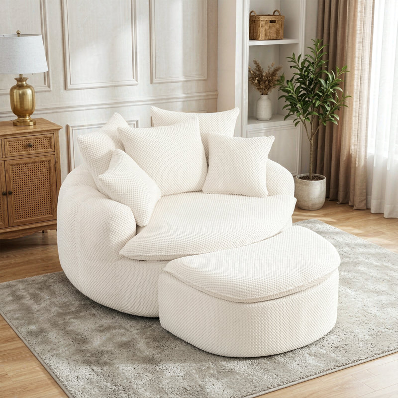 Chaise longue surdimensionnée avec repose-pieds 53,15 po, Beige