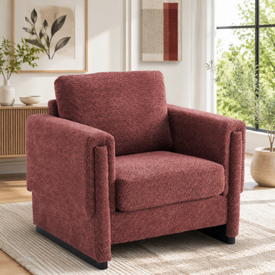 Fauteuil d'appoint rembourré avec accoudoirs en bois massif, fauteuil club carré en tissu avec coussin épais Boucle, fauteuil d'appoint moderne