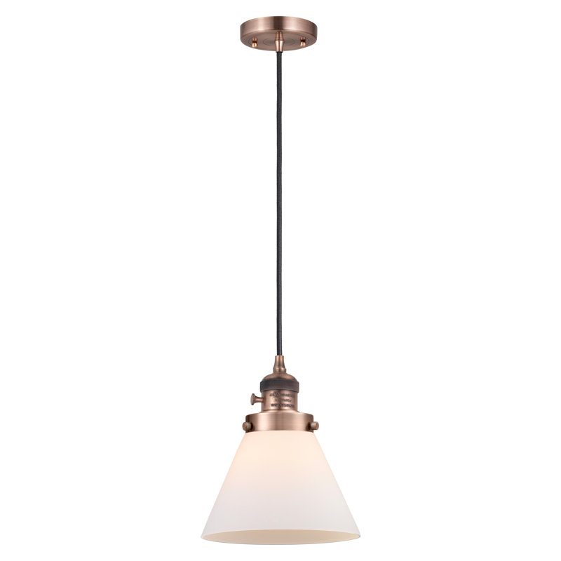 Luminaire suspendu en forme de globe à 1 lumière Angjelina, H 129 po x l 7,75 po x P 7,75 po, Cuivre antique, Blanc mat