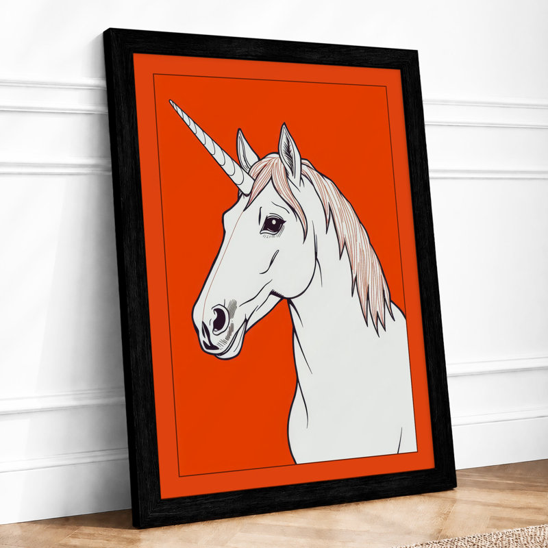 Unicorn Profile Modern - Framed Print, Black, A4 - 29.7 x 21.0 cm