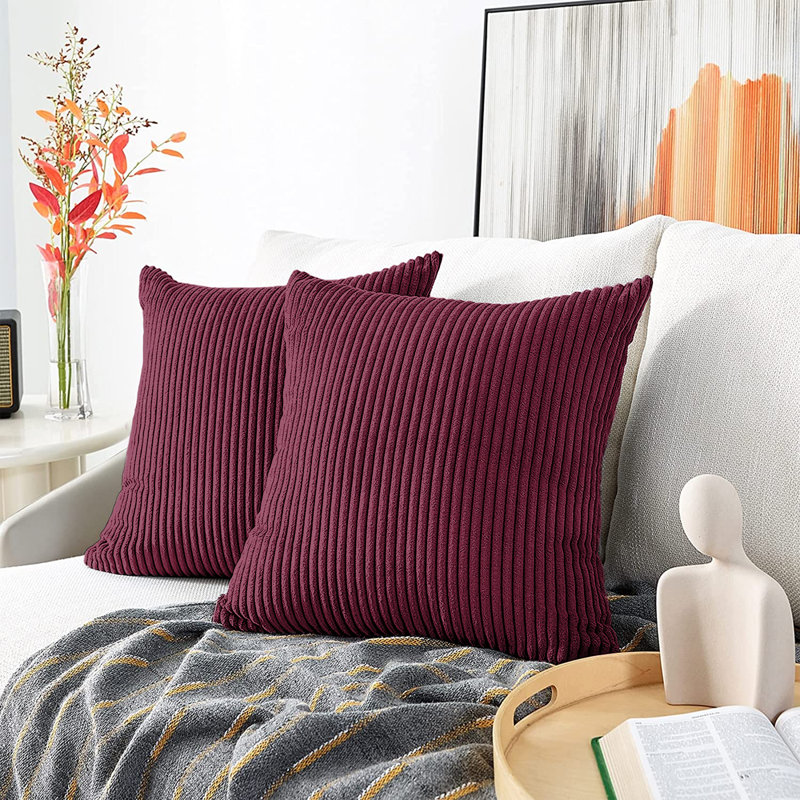Swipe Stripe Velvet Cushion Covers - Set of 2, Red