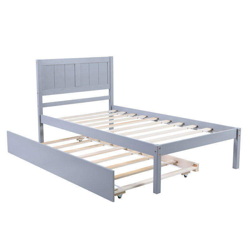 Lit plateforme Olguin, cadre de lit avec tête de lit et lit gigogne pour la chambre à coucher, Bleu clair